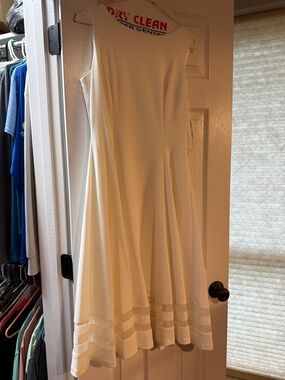 Calvin Klein Cream Midi A-Line Dress with Hem Banding